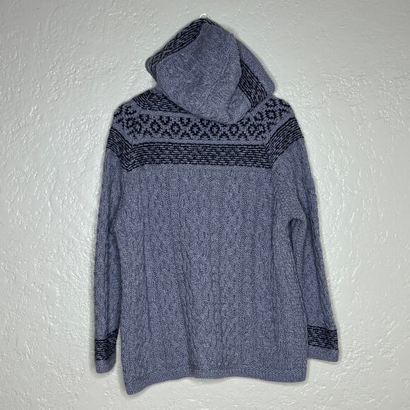 Aran Sweater Market Women's Fairisle Merino Wool Knit Hoodie Gray XL NWT - Picture 3 of 8